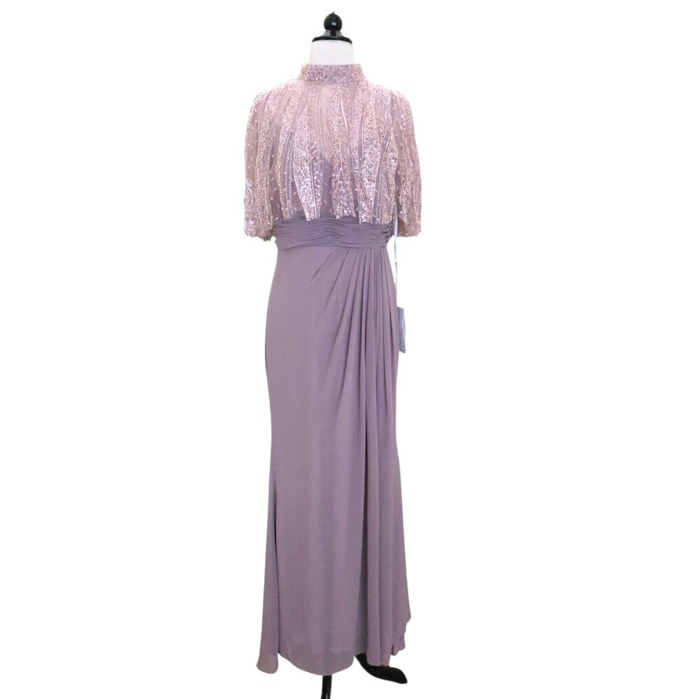 Mac Duggal 20467 Pink Rose Formal Gown Beaded Sequin Cape Chiffon Maxi Dress 16 - Picture 2 of 13